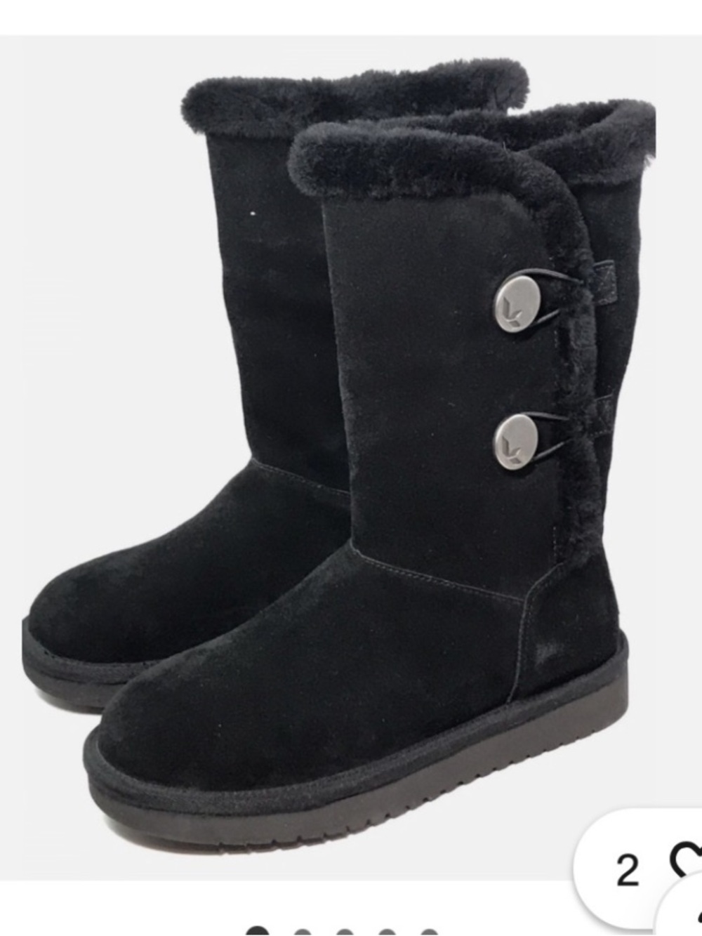 Koolaburra Black Suede Mid-Calf Button Shearling Boots